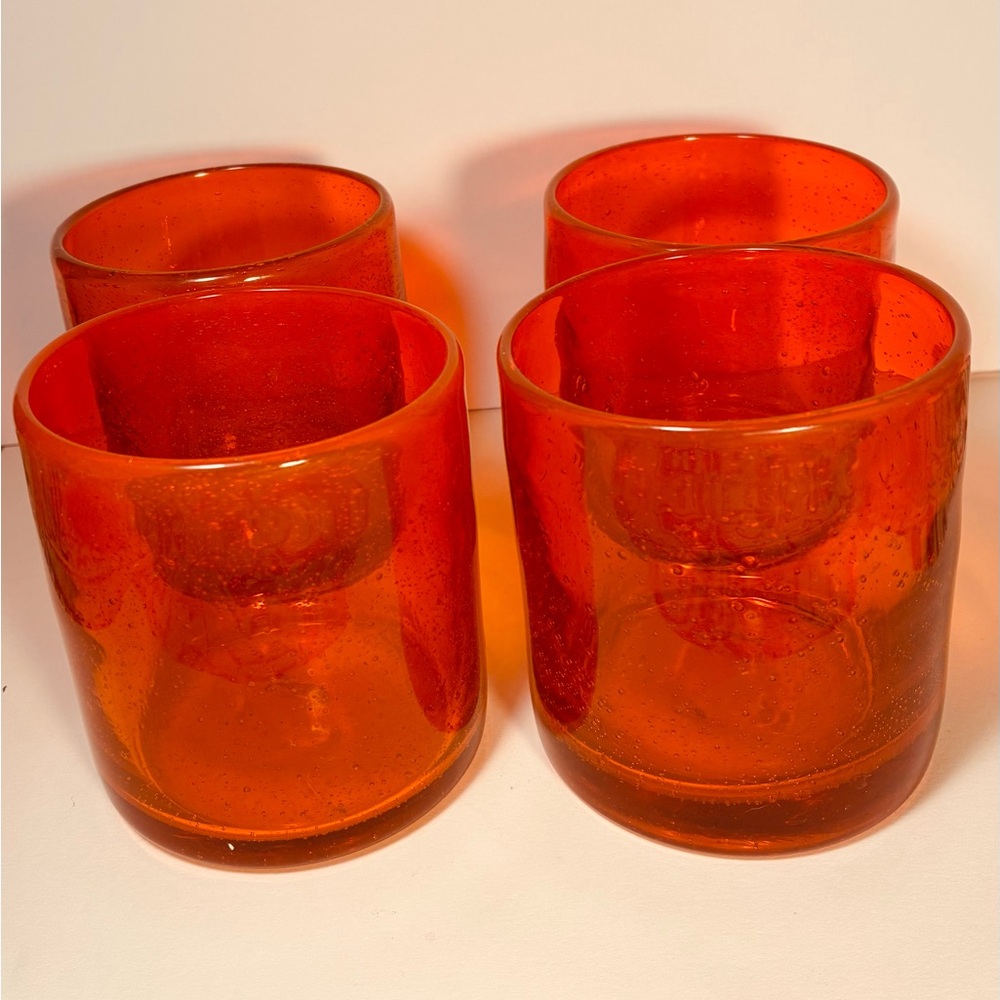 MCM Handblown Tangerine Uranium Glass Set
